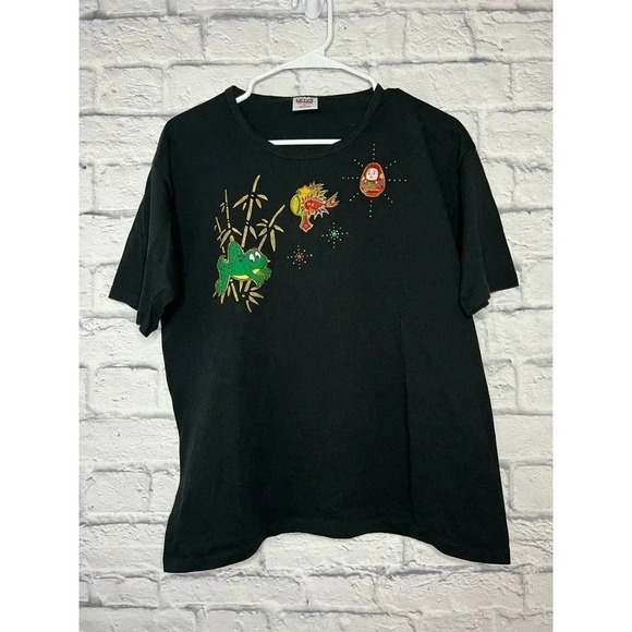 Other Tops - Vintage embroidered black shirt size L.